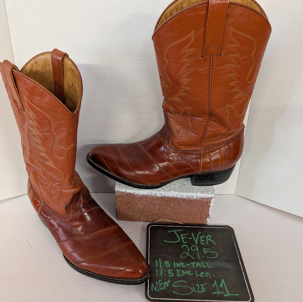 Boots  Men's Cowboy Western Brown Exotic Leather Cowboy Boots Size 11 - Picture 4 of 16